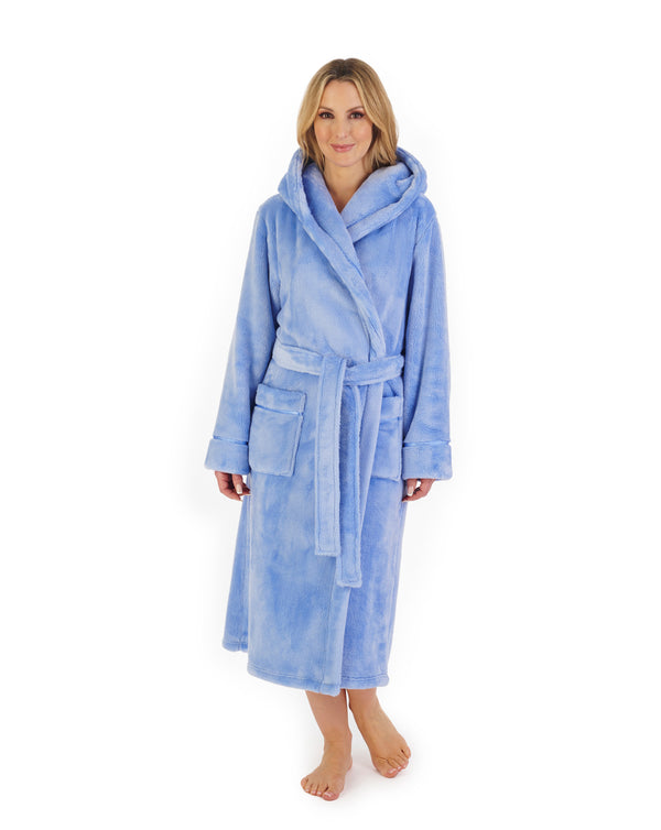 Slenderella Luxury Flannel Fleece 46" Hooded Wrap HC4341