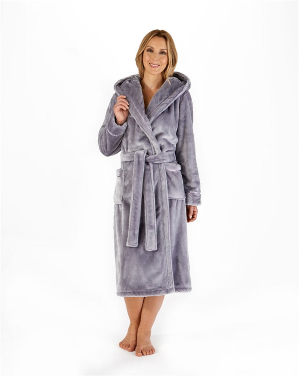 Slenderella Luxury Flannel Fleece 46" Hooded Wrap HC4341