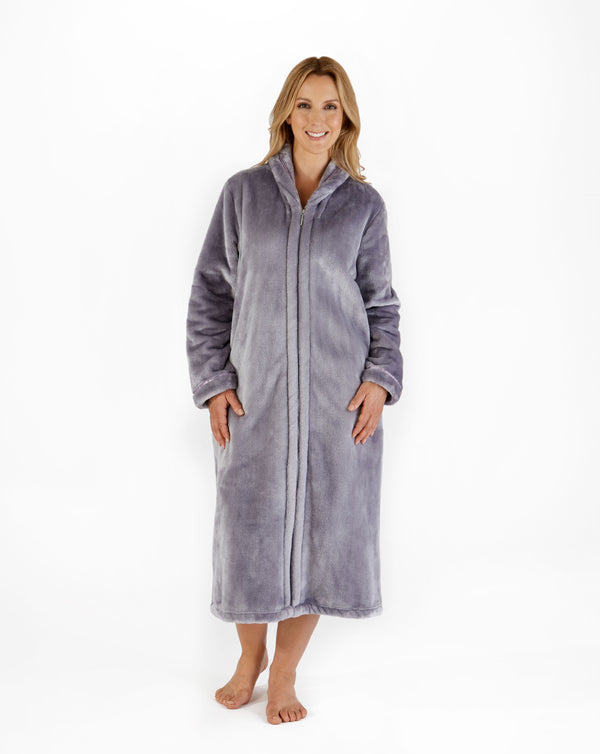 Slenderella Luxury Flannel Fleece 46" Zip Through Housecoat HC4340