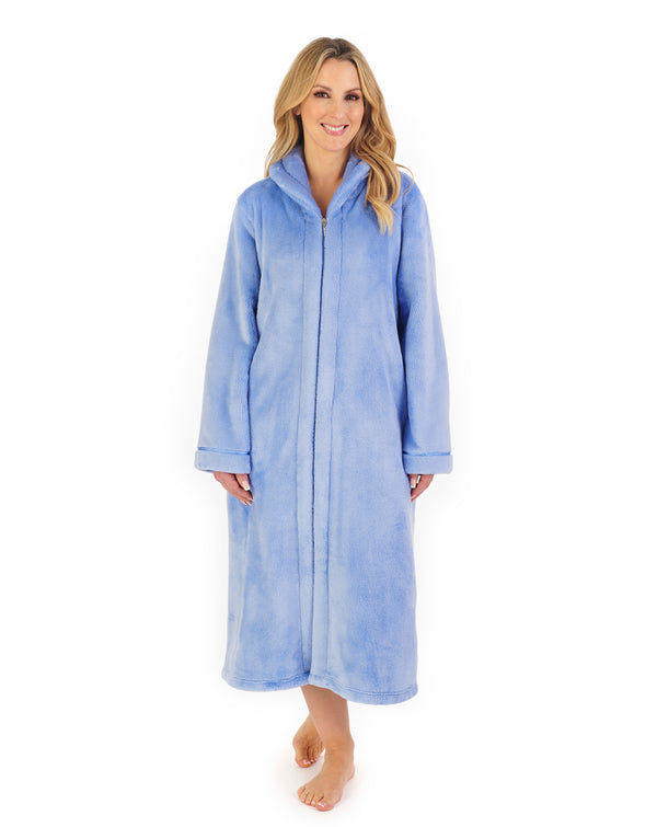 slenderella Luxury Flannel Fleece 46" Zip Through Housecoat HC4340