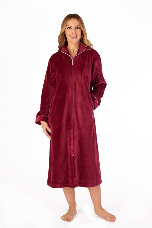 Slenderella Luxury Solid Colour Velvet 46" Zip Through Housecoat GL4720