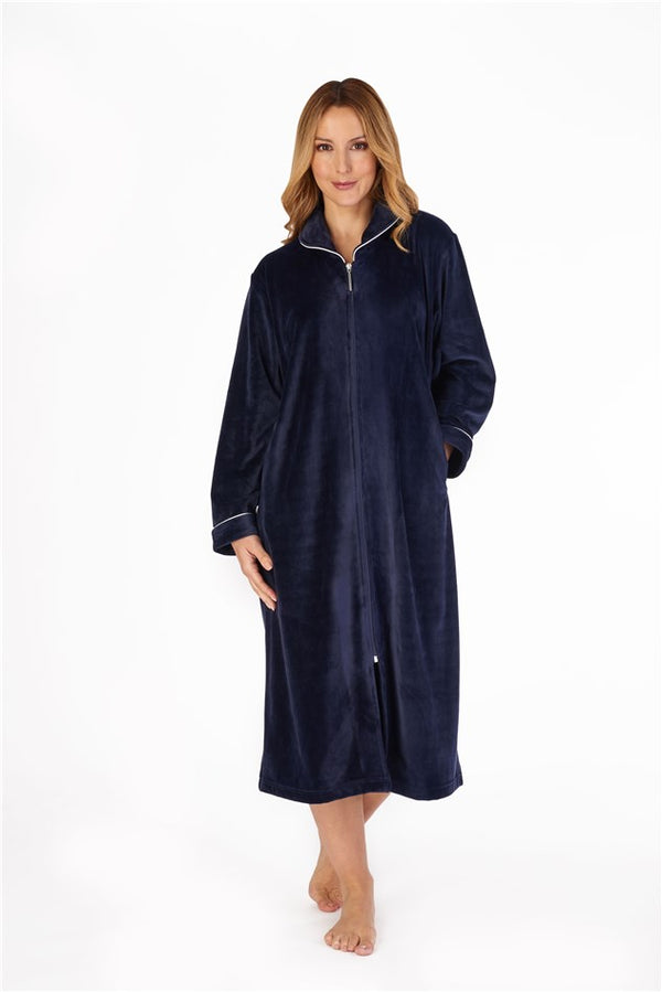 slenderella Luxury Solid Colour Velvet 46" Zip Through Housecoat GL4720