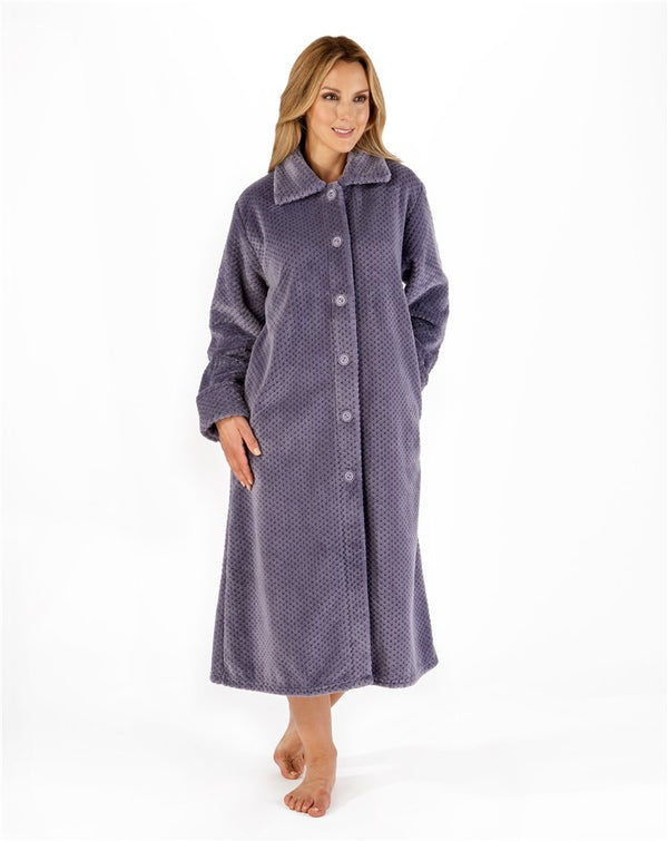 Slenderella Luxury Waffle Fleece 46" Button Through Housecoat HC4327