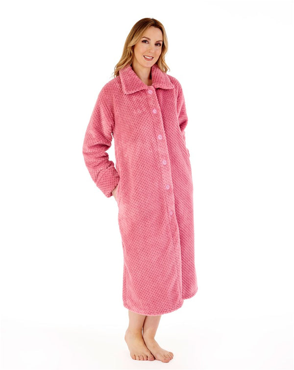 slenderella Luxury Waffle Fleece 46" Button Through Housecoat HC4327
