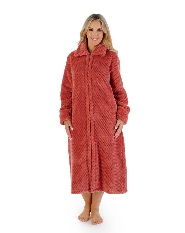 Slenderella Luxury Waffle Fleece 46" Zip Through Housecoat HC4326