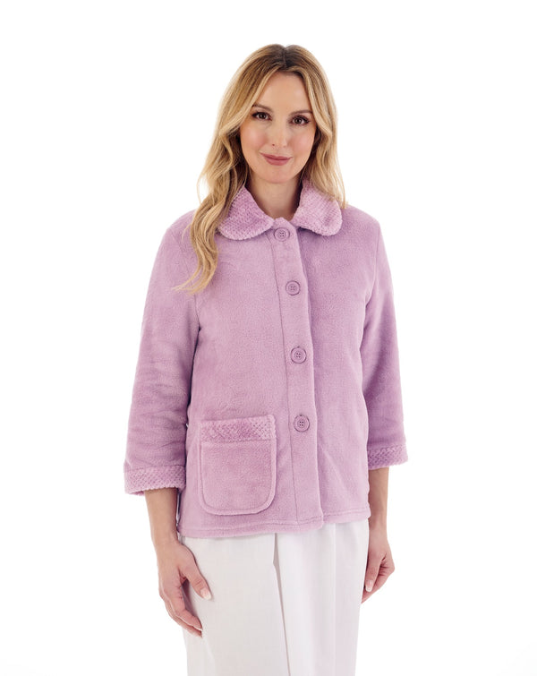 Slenderella Mini Waffle & Solid Coral Button Through Bedjacket BJ4300