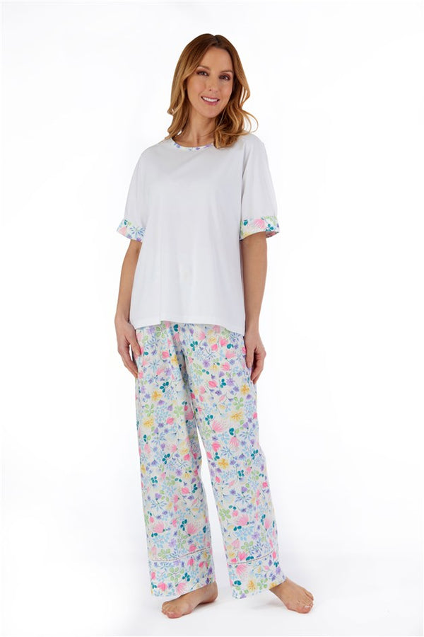 slenderella Multi Coloured Floral Tailored Woven Pyjama PJ55263