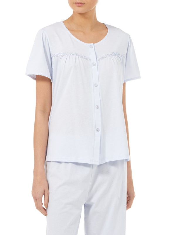 Slenderella Pastel Button Through Jersey Pyjama PJ7132