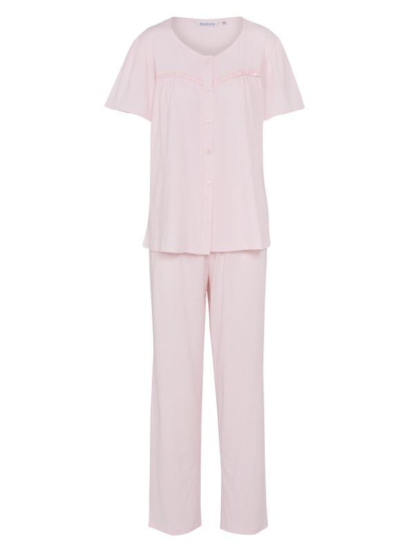 Slenderella Pastel Button Through Jersey Pyjama PJ7132