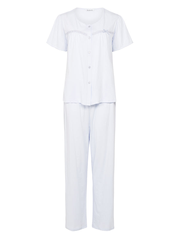 slenderella Pastel Button Through Jersey Pyjama PJ7132