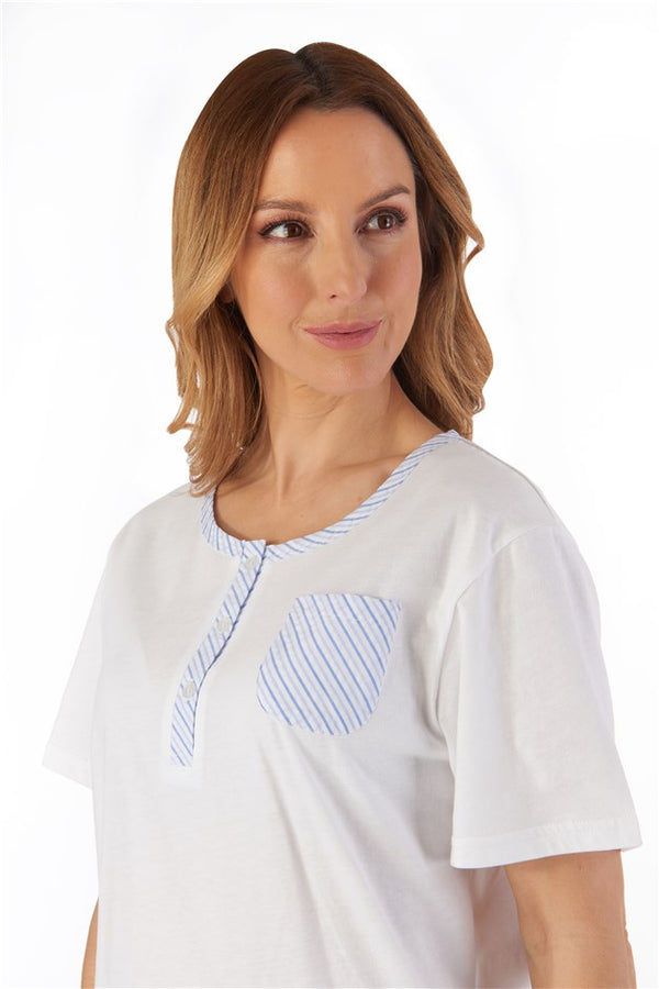 Slenderella Pinstripe Seersucker Cropped Pyjama Woven PJ55223