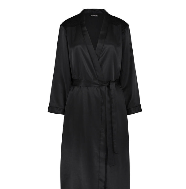 slenderella Plain Satin With Lace Trim 38" Kimono Wrap GL6763