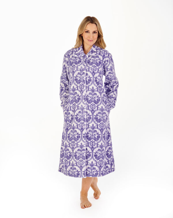slenderella Printed Waffle 46" Button Through Housecoat HC04331