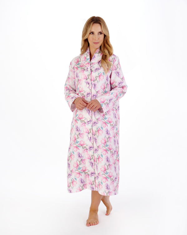 Slenderella Printed Waffle 46" Button Through Housecoat HC05315