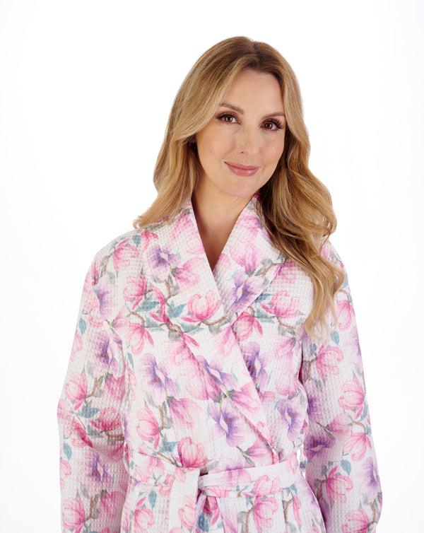 Slenderella Printed Waffle 46" Shawl Collar Wrap HC05316