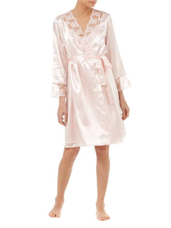 slenderella Satin 34" Chemise & Wrap Set With Deep Lace GL6745