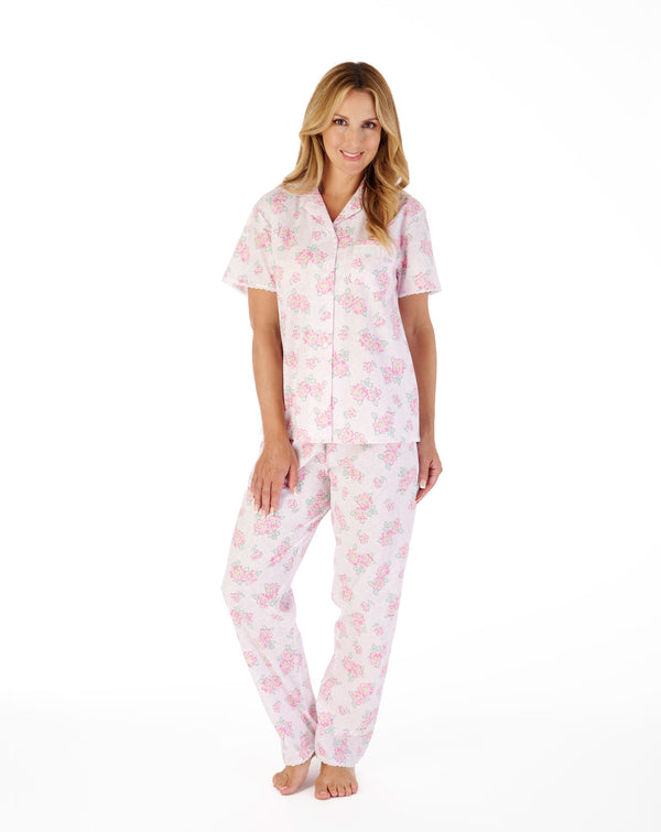 slenderella Shadow Leaf Floral Print Tailored Woven Pyjama Set PJ03209