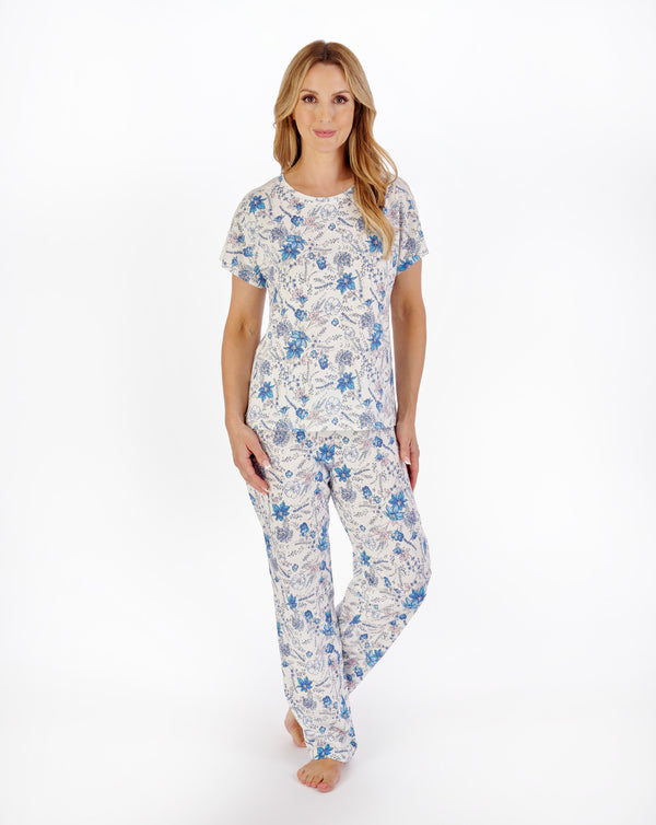 Slenderella Sketch Floral Print Jersey Pyjama PJ05118