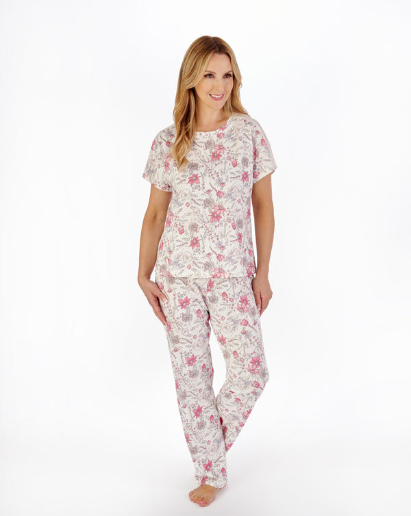 slenderella Sketch Floral Print Jersey Pyjama PJ05118
