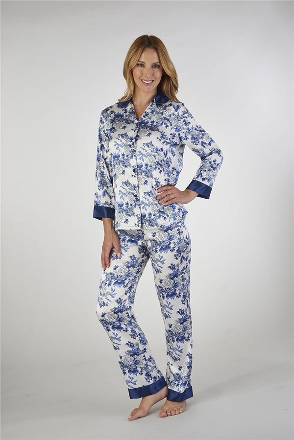 Slenderella Floral Satin Tailored Pyjama GL2773