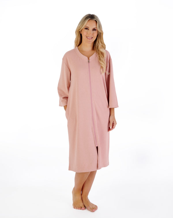 Slenderella Rib Pattern 42" Zip Housecoat HC07306