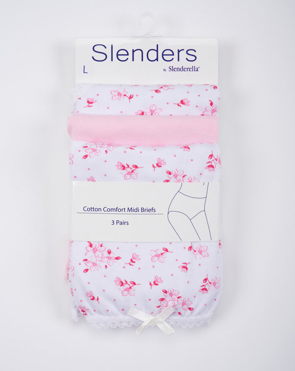 Slenderella Slenders Cotton Comfort Midi Briefs 3pk BF81