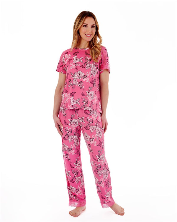 Slenderella Soft Butterfly Floral Print Top And Trouser Set GL77703