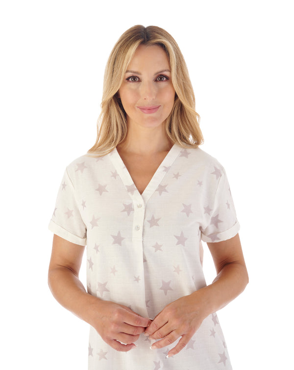 Slenderella Star Print Jacquard Dobby Dot 40" Woven Nightdress ND03246