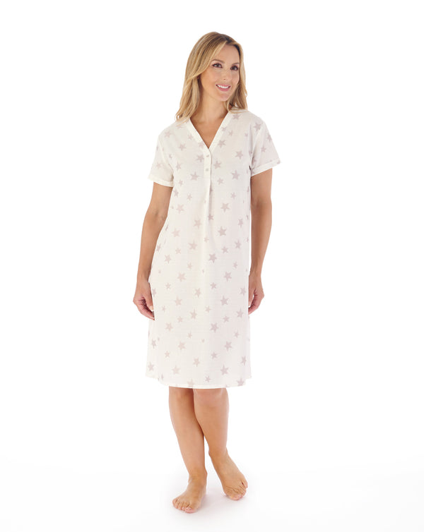 slenderella Star Print Jacquard Dobby Dot 40" Woven Nightdress ND03246