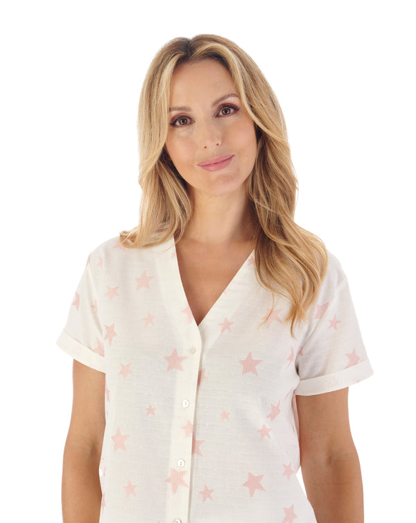 Slenderella Star Print Jacquard Dobby Dot Woven Pyjama Short Set PJ03247