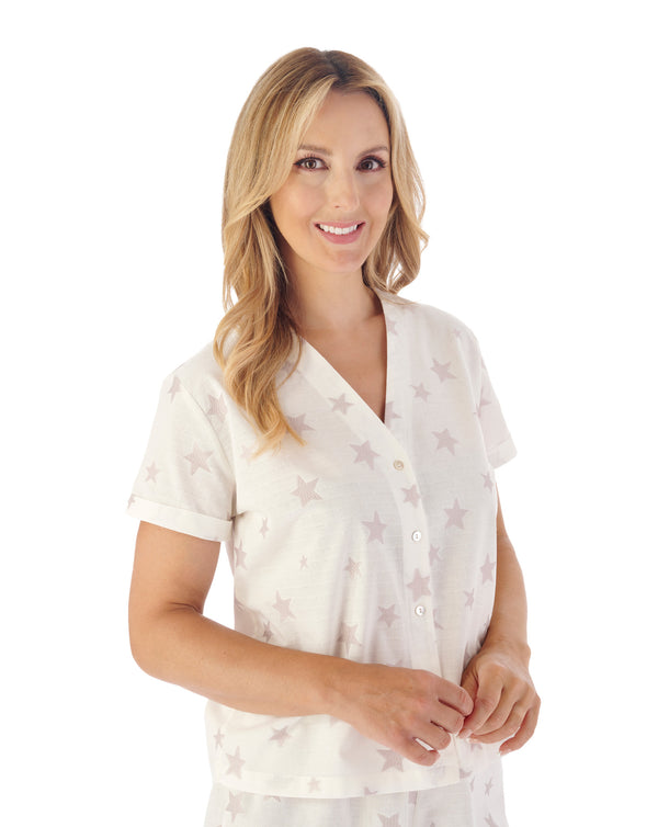 Slenderella Star Print Jacquard Dobby Dot Woven Pyjama Short Set PJ03247