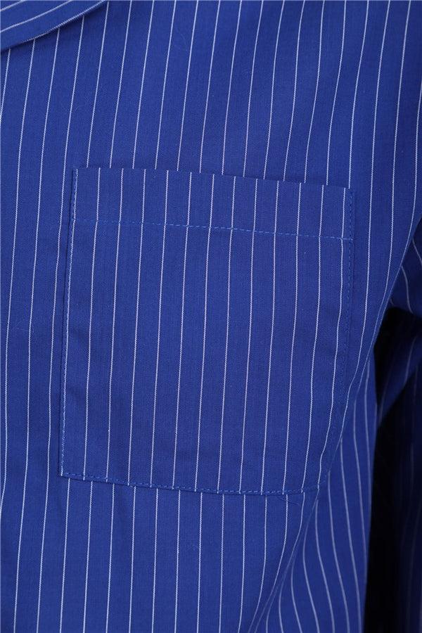 Slenderella Stripe Woven Cotton Tailored Blue Pyjama WR66826