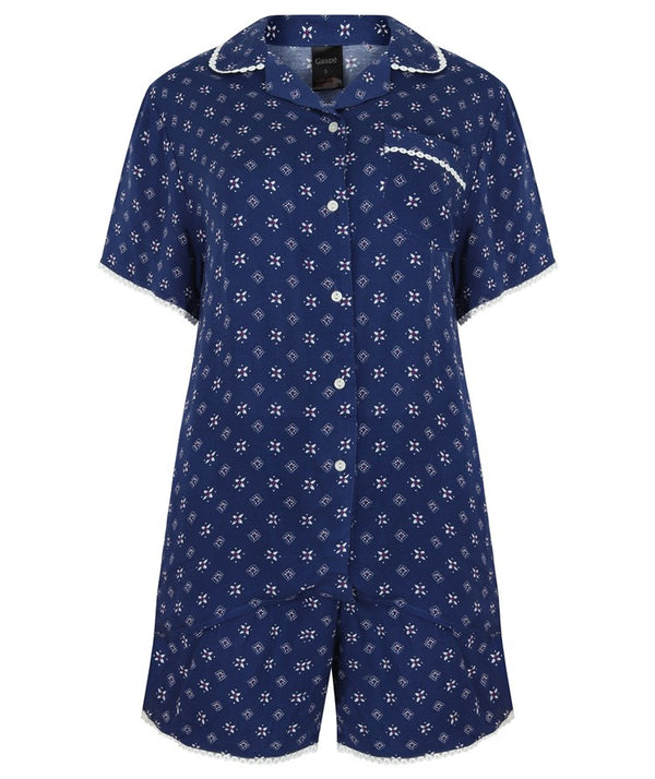 slenderella Supersoft Geometric Print Tailored Pyjama With Shorts GL3714