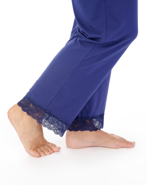 Slenderella Supersoft Multi-Print And Solid Navy Pyjama Set GL03703