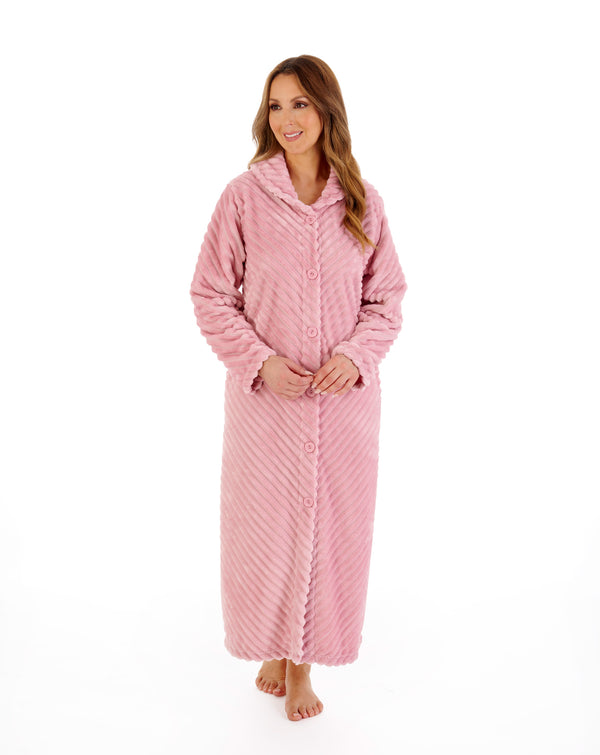 Slenderella Supersoft Rib Fleece 50" Button Through Housecoat HC08301
