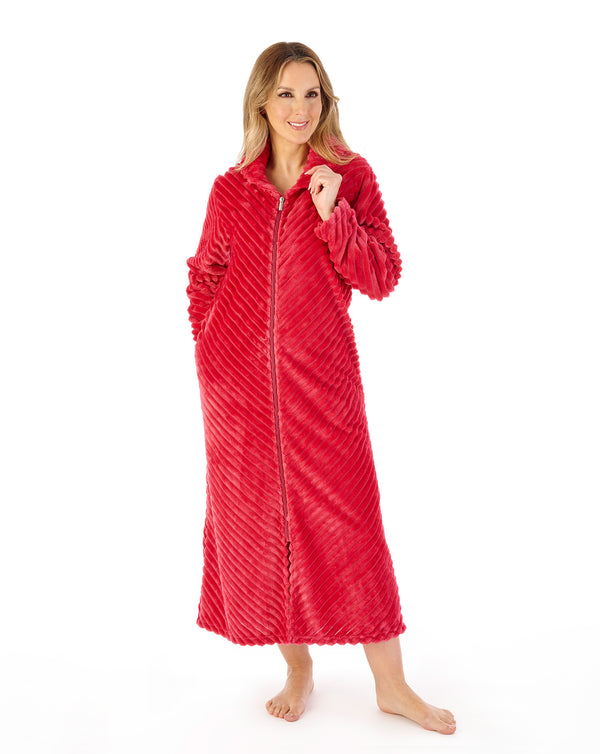 slenderella Supersoft Rib Fleece 50" Zip Through Housecoat HC08302