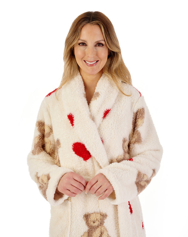 Slenderella Teddy Print Fleece 46" Shawl Collar Wrap HC08336