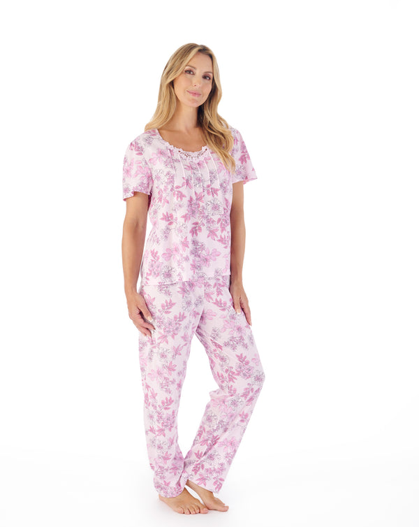 Slenderella Tonal Floral Printed Jersey Pull On Pyjama Set PJ03114