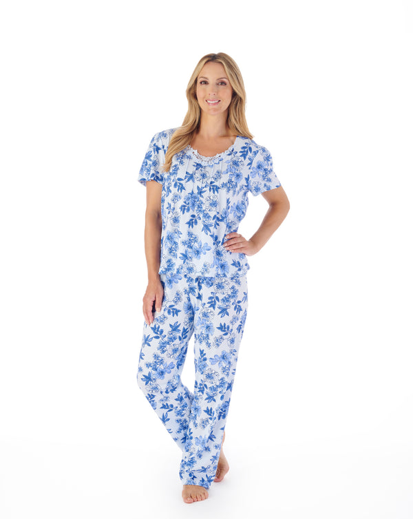 slenderella Tonal Floral Printed Jersey Pull On Pyjama Set PJ03114