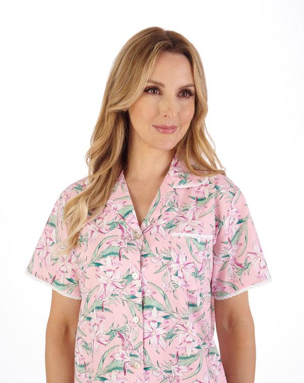 Slenderella Tropical Flower Print Tailored Woven Pyjama PJ05223