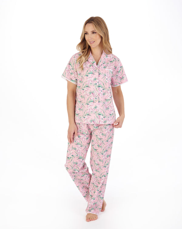 slenderella Tropical Flower Print Tailored Woven Pyjama PJ05223