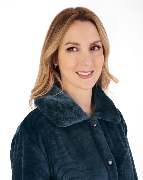 Slenderella Zebra Inspired Print Faux Fur 46" Button Through Housecoat HC88336