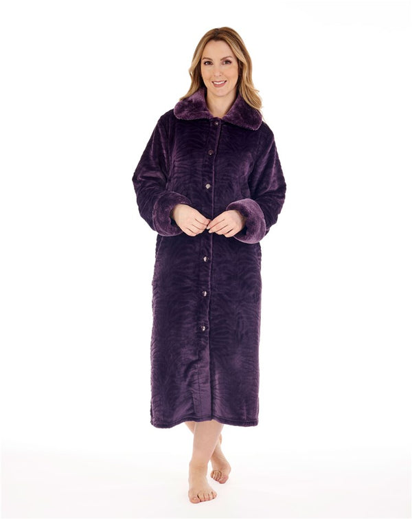 Slenderella Zebra Inspired Print Faux Fur 46" Button Through Housecoat HC88336