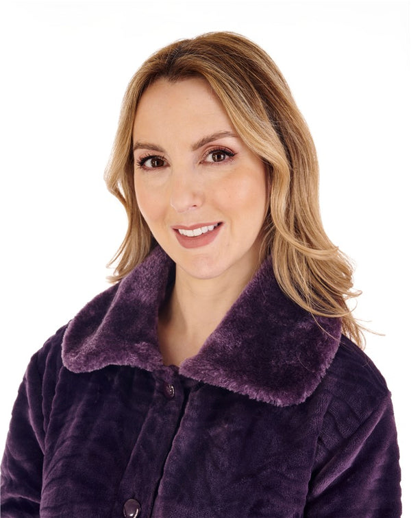 Slenderella Zebra Inspired Print Faux Fur 46" Button Through Housecoat HC88336