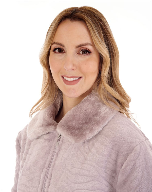 Slenderella Zebra Inspired Print Faux Fur 50" Zip Housecoat HC88337