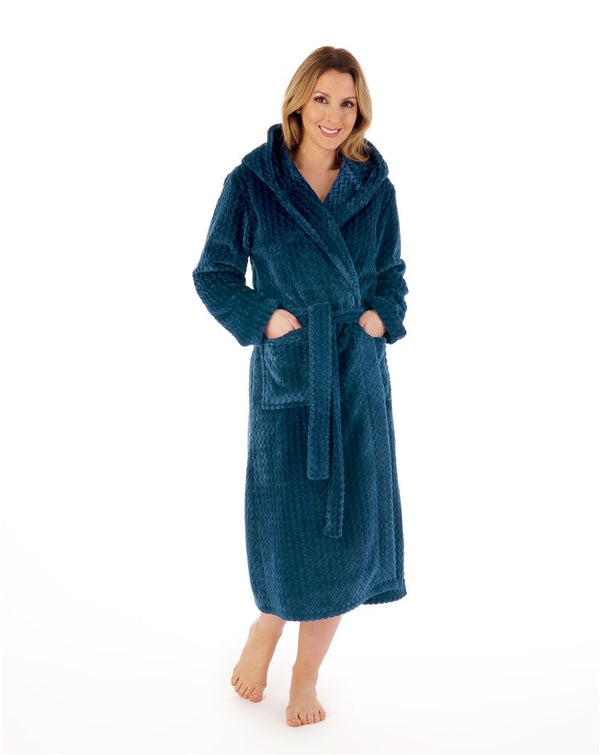 Slenderella Zig-Zag Pattern Fleece 46" Hooded Wrap Housecoat HC02319
