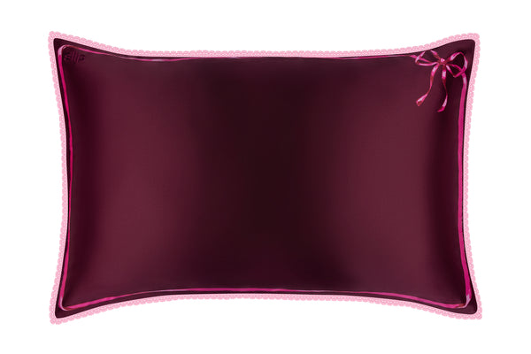 Slip Crimson Kiss Queen Zippered Pillowcase With Lace Trim