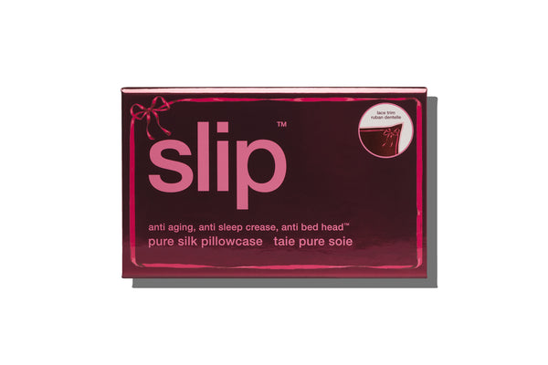 Slip Crimson Kiss Queen Zippered Pillowcase With Lace Trim