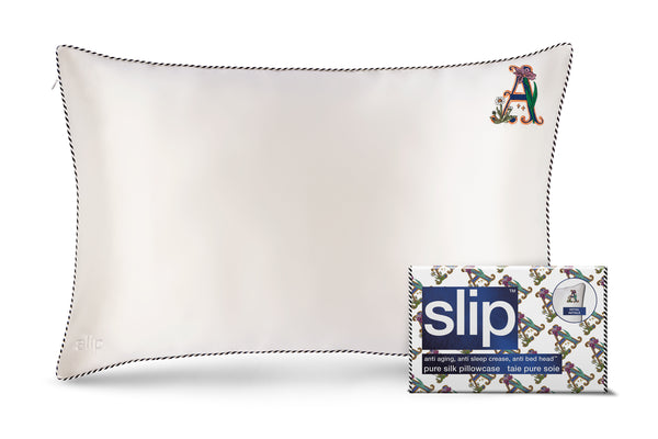 slip Initial Collection White Queen Zippered Pillowcase