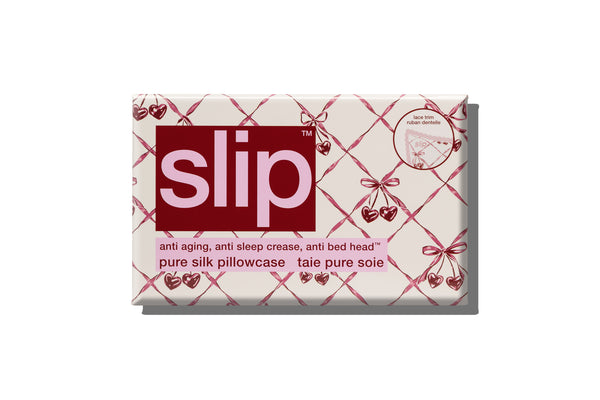Slip Sweet Cherry Queen Zippered Pillowcase With Lace Trim